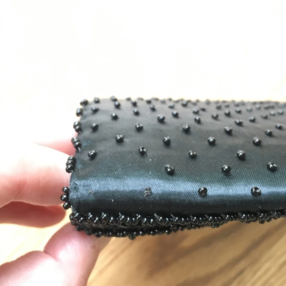 La Regale Ltd VINTAGE Black‎ Satin Hand beaded Evening Formal Clutch Bag Purse